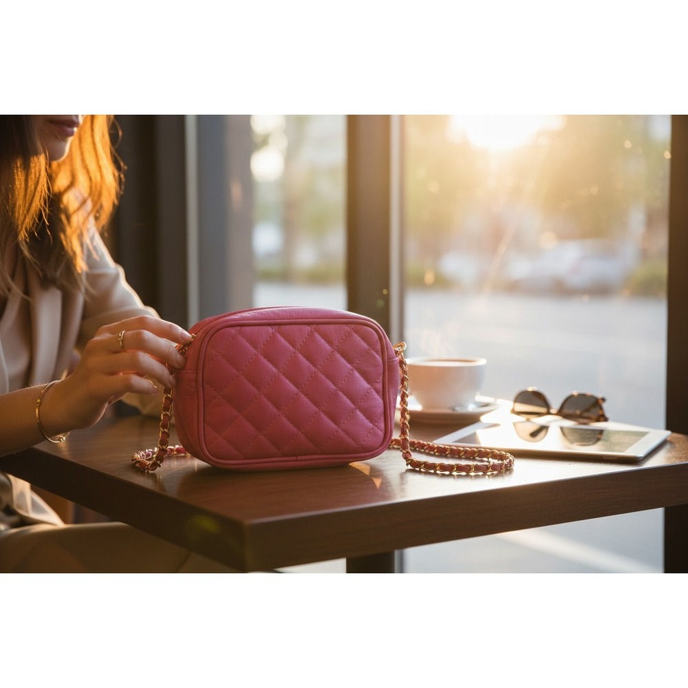 Borse in Pelle Crossbody Bag Women Small Magenta Good Quilted Italian Leather